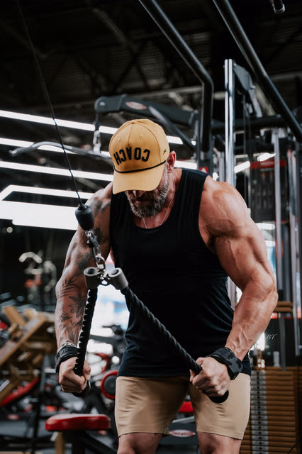 Mike Crowson finishing a rope cable pushdown, head down