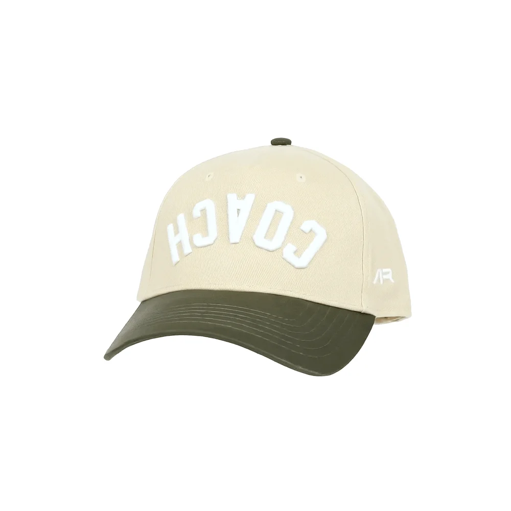 COACH Hat, Olive and Cream, quarter front, ar side