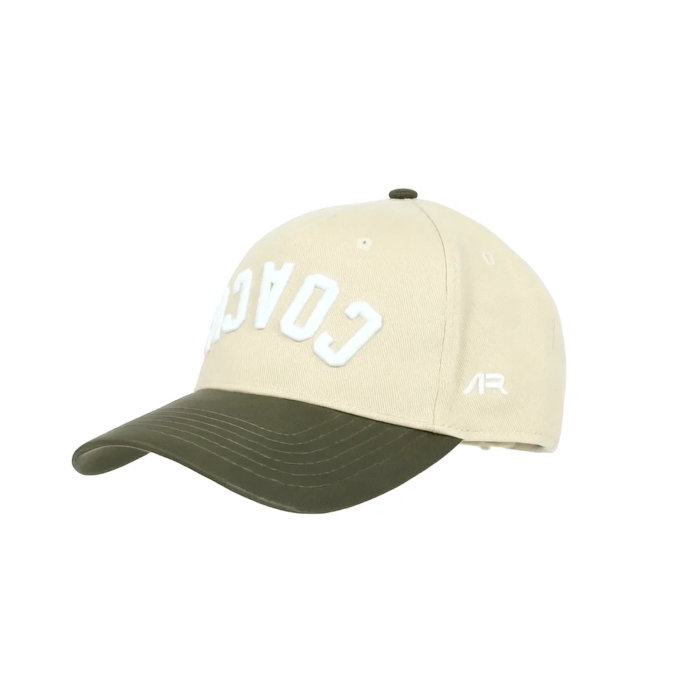 COACH Hat, Olive and Cream, quarter front, ar side