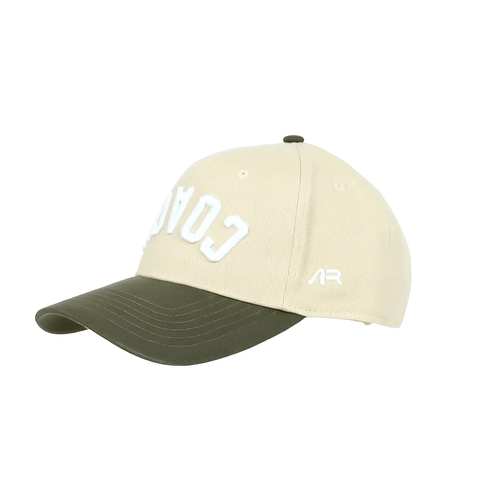 COACH Hat, Olive and Cream, quarter front, ar side