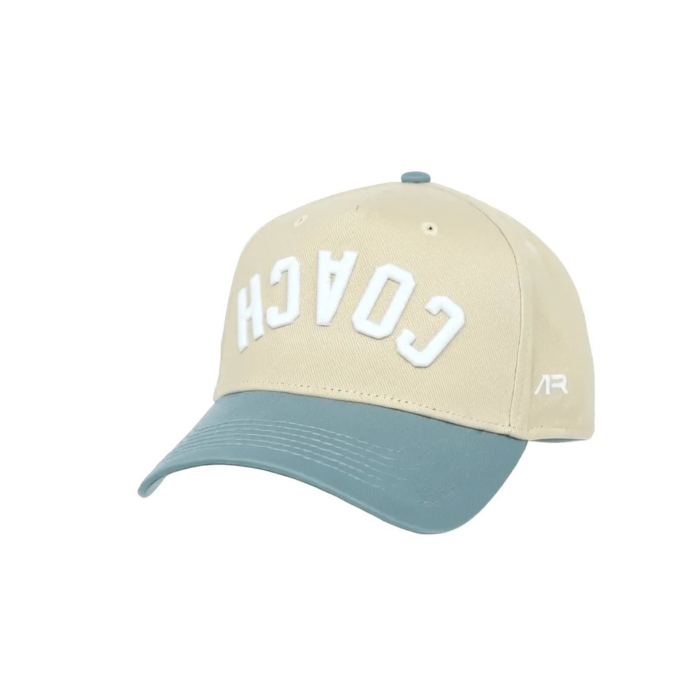 COACH Hat, Sky Blue and Cream, quarter front, ar side