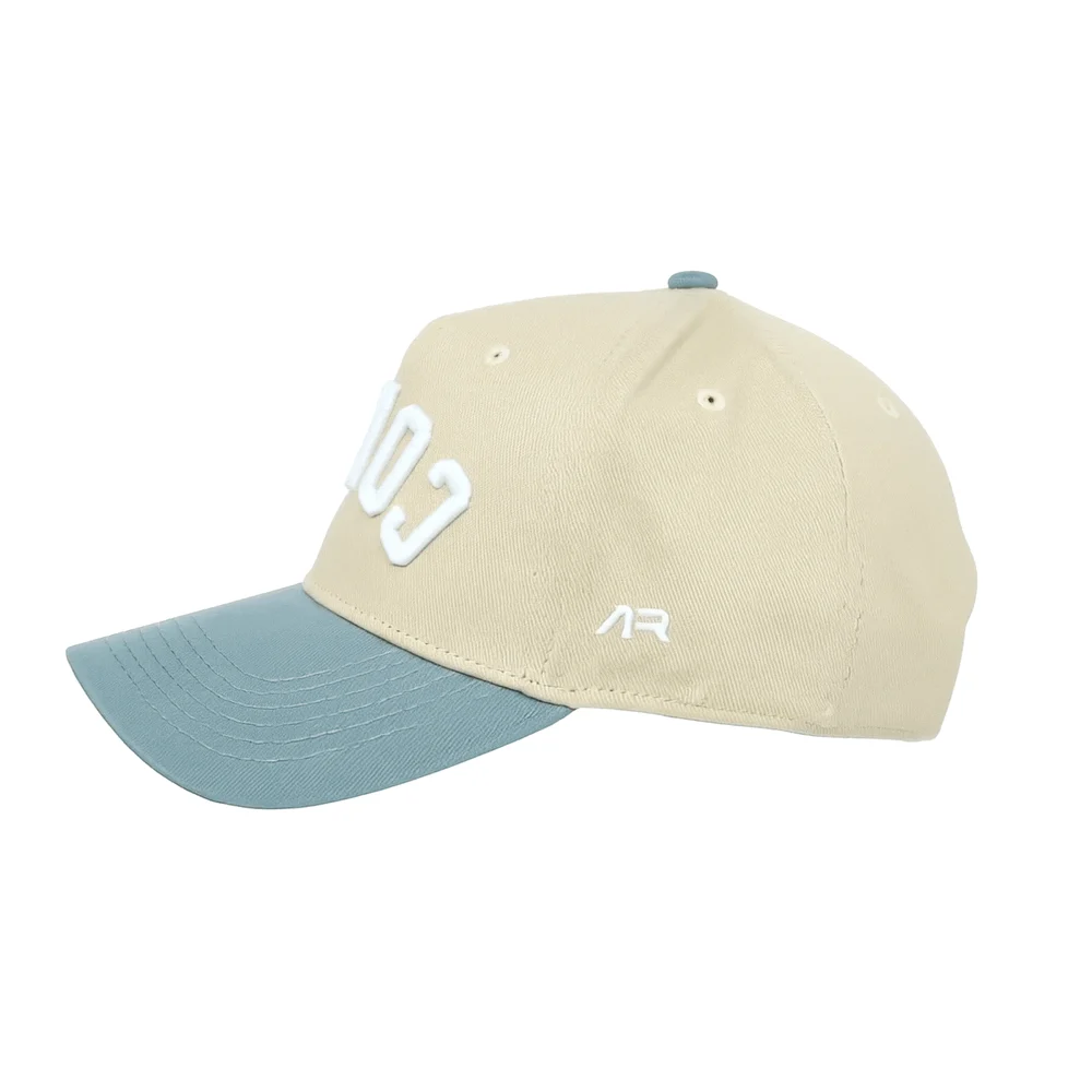 COACH Hat, Sky Blue and Cream, side, ar mark